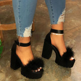 Breakj Hot Selling Explosion Waterproof Table Hairy Thick Sandals Women's New Word Buckle Thick Heel