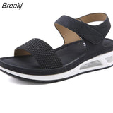 New Womens Sandals Fashion Air Cushion Soft Casual Flat Sandals Retro Wedge Platform Large Size Rhinestones Sandalias