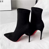 Breakj Sense Of Apricot Pointed And Velvet Thin Boots Short Boots Korean Version Design Autumn And Winter High Hedging Socks