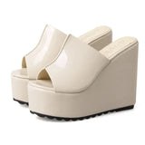 High-heeled Home Women Slippers Waterproof Platform Slides Wedge Sandals Summer New Solid Color Simple 12CM High Heel
