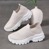 Fashion Sneakers for Women 2023 New Knitting Mesh Women's Vulcanize Shoes Thick Bottom Slip On Walking Shoes Plus Size