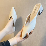 Half Slippers, Women's Shoes 2024 Spring Fashion, Temperament, Chunky Slippers, Chunky Pointed Sandals,shoes for