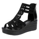 Small Plus Size 32-43Open Head Back Zip Platform Sandals Women Summer2021Elegant OL High Heels Wedges Gladiator