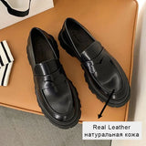 Size 35-40 Flats Shoes For Women Real Leather Casual Loafers High Heels Shoes Woman Fashion Platform Office Lady