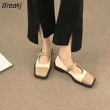 Deformed Heel Autumn Luxury Chain Square Head Shallow Flat Shoes Women's Lazy Loafer Casual Flat Square Heels Lolita