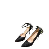 Breakj High-Heeled Women 2025 Summer New Beautiful Brighten Sharp Fairy Bows Heel Wedding