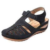 Breakj Summer New Large-Size Hole Shoe Bag Head Retro Sandals Magic Sticker Hollow Slope And Round Head Women's