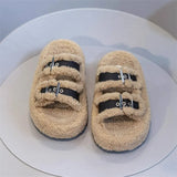 Size Wool Slippers 2024 Winter Star With Fashion Double Bar Belt Buckle Thick Bottom Warm Cotton