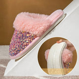 Sequins Home Fur Slippers Women Winter Keep Warm Plush Flat Cotton Shoes Woman Indoor Bedroom Soft Sole Fluffy