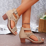 Breakj Summer New Shoes Large-Size Women's Shoes Coarse Heel High Heels Hollow Fish Mouth Sandals