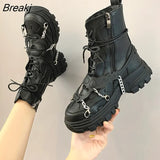 Women Shoes Platform Boots Punk Gothic for Women Boots Combat Ladies Black Metal Button Woman Motorcycle Ankle Boots Autumn