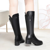 High Boots Woman Winter 2023 Authentic Leather Black Fur Long Boots Female Zip Luxury Designer Shoes Women Heels Large