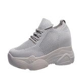 Breathable Air Mesh Chunky Sneakers Women 2023 Spring Summer Knitted Height Increasing Shoes Woman White Casual