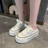 Semi-Slippers Women's Summer 2024 New Style Thick Soles Without Heels Breathable Mesh Lazy People Put On Sandals With One