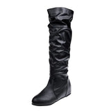 New Women's Thigh High Boots Fashion Plus Size Pionted Toe Wrinkle Flat Knee High Knight Boots for Women Botas De