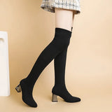 Women Boots High Heels Over The Knee Boot Knitting Socks Booties Stretch Fabric Thigh High Boots Woman Shoes High Heels