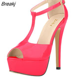 Women Platform High Heel Sandals Sexy Peep Toe Ankle Strap Stilettos Pumps T-Strap Party Wedding Shoes