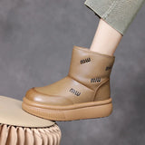 Breakj Cow Skin Thick Bottom Plus Velvet Warm Lamb Velvet Snow Boots Women's Shoes Winter New Retro Boots Age-Old Cotton