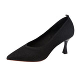 Black High Heels 2020 New Shallow Mouth Women's Shoes Professional Work Shoes Pointed Toe Stiletto Knitted Single