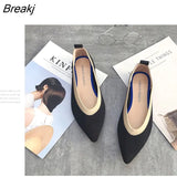 JIU MOUNTAIN 2021 Women's Shoes Autumn Single Shoes Fashion Knitted Pointed Shoes Flat Bottom Comfortable Plus Size