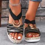 Breakj New Large-Size Women's Sandals Metal Buckle Decorative Hemp Rope Slope And Light Bottom Fish Mouth