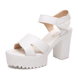 Breakj Leather High Heel Waterproof Sandals Women Fashion Crocodile Pattern Walking Shoes Summer Coarse Heel Magic Sticky H Women's