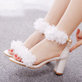 Breakj Cm Thick Heeled Light Mouth With Sandals Round Head Fish Mouth Flowers High Heel Sandals White Bride Wedding Shoes