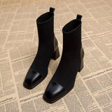 New Martin Boots, High Heels, Autumn Knitting Boots, Stitched Square Head Boots, Chelsea