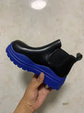 Shoes for Women 2023 Autumn Winter Square Heel Round Toe Chelsea Boots PU Slip-On Mixed Colors Gothic Shoes Botas