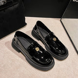 Heel Black Loafers Autumn And Winter British Small Leather Shoes With A Single Shoes Platform Women's