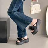 Breakj Summer New Fairy Wind Bow Thick Bottom Cool Slippers Women's Loose Cakes Fashion Wearing