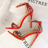 Shoes Color Rivets Women Sandals Roman Style Heeled Sandals Hollow Out High Heels Stiletto Sexy Party Shoes
