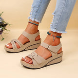 Sandal Female Fish Mouth Casual Velcro Solid Color Slope Heel