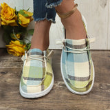 New Plaid Canvas Shoes Comfortable Flat Soles Single Shoes Lazybones One Foot Boat Shoes Large Size Women's