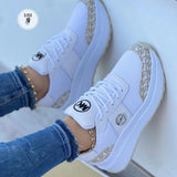 Women's Casual Sloping Heel Sneakers 2024 New Large Size Lace Medium Heel Large Mesh Single Shoes Size