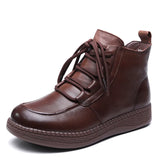 Breakj Cowfrepe Retro Wool Short Boots Women 2025 Winter New Round Head With Martin Boots Plus Cotton