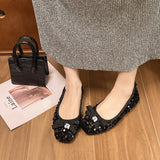 Silver Bow Patbud Dance Shoes Spring 2024 New Round Head Flashing Beads Thick Heel