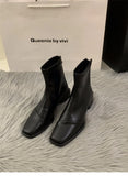 Heel Square Head Thin Boots Ankle Boots Women's Shoes 2024 New Autumn And Winter Korean Small Ankle Boots Martin