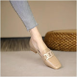 Breakj Leather Shoes Female British Wind 2023 Spring And Autumn New Coarse Heel Single Shoes One Foot Pedalle Shoes Women's