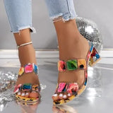 Breakj Drill Thick And Floral Type High Hed Cold Slippers Women Coarse And Large