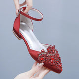 Breakj And Summer 2 Cm Flat Hedley Casual Sharp In The Hollow Sandals Square With Shallow Mouth Water Drill Buckle Bridal Shoes Wedding