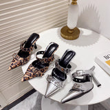 Breakj New Pointed Belt Buckle Single Heel Women's Head Silver Back High Heel Sandals