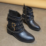 Breakj Leather Boots Autumn Winter Rough And Large Belt Short-Sleest Unispet