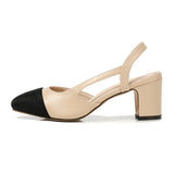 color chunky single shoes women summer patchwork shallow sandals side cut out stretch back strap slip on slingback