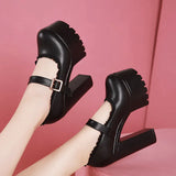 Style High Heels, Thick Heels, Round Head Walking Shoes, Women's Thick Soles, Waterproof Platform, Cheongsam Models, Large Size Single Shoes, Black Performance