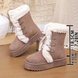 Breakj Boots Women's 2025 New Hairy Mouth Women's Boots Thick Snow Cotton Thick And Velvet Cylinder Large-Size Cotton