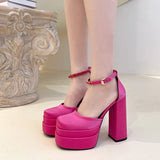 Breakj And Summer 2025 New Ultra-High Heel Shoes Drill Double-Layer Waterproof Table Silk And Satin Square Head Hollow Head