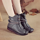 And Winter New Head Layer Cowhide Flat Bottom Soft Bottom Ankle Boots National Wind Leather Retro Martin Boots Warm And Comfortable Cotton