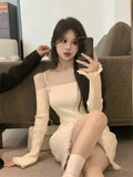 Bodycon Y2k Mini Dress Female Party Casual One Piece Dress Korean Fashion 2023 Spring French Elegant Knitted Dress