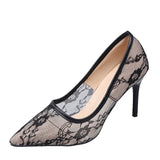 Breakj Women 2025 New Lace Transparent High-Heeled Women's Fine Heel Sexy Mesh Single Shoes Professional Women's